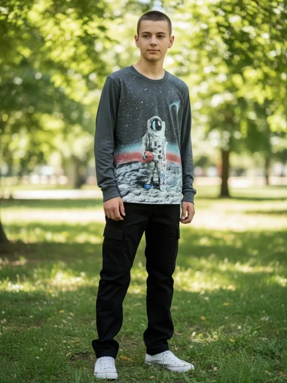 Old Navy Graphic Tee Kids XL Charcoal Excellent Astronaut Skateboard Space Shirt